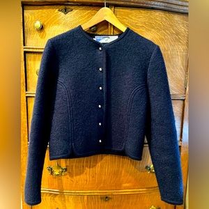 Vintage Pristine 80’s - Eagle’s Eye Navy Blue  *Felted Wool* Cardigan Jacket - M